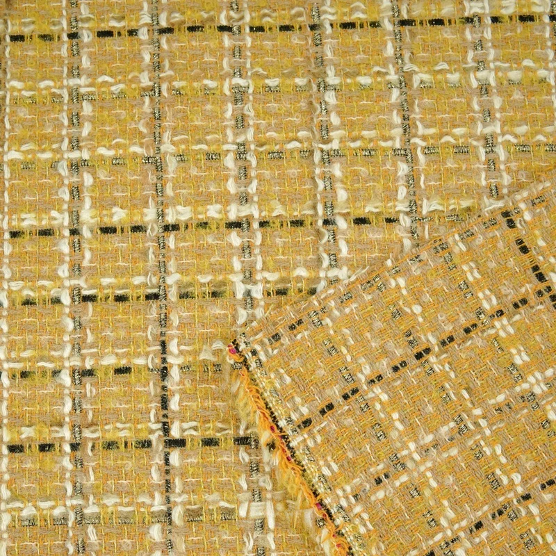fresh-yellow-plaid-tweed-fabric-with-shiny-threads-suitable-for-woolen-jackets-and-vestsa