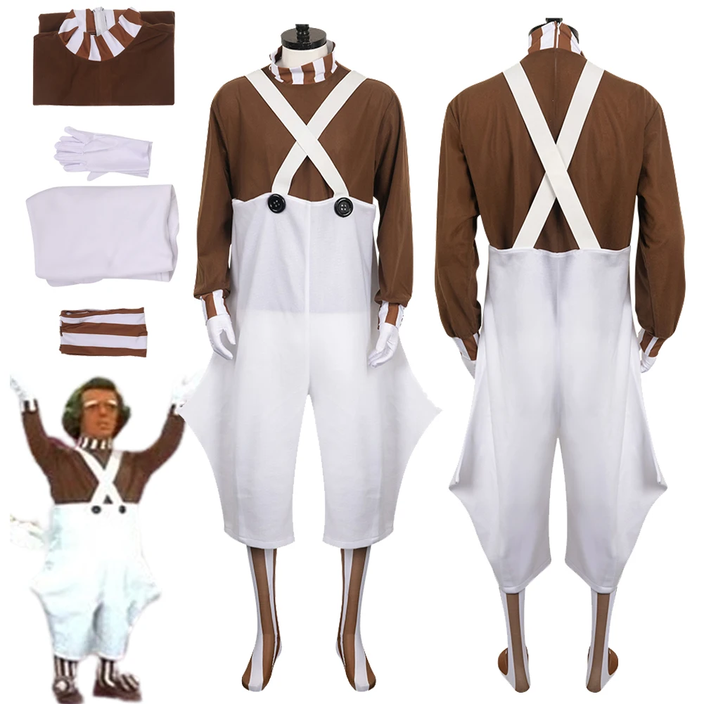 Oompa Cosplay Movie Chocolate Factory Chocolate Factory Worker Costume outfit ragazzi uomini adulti Halloween Carnival Roleplay Suit