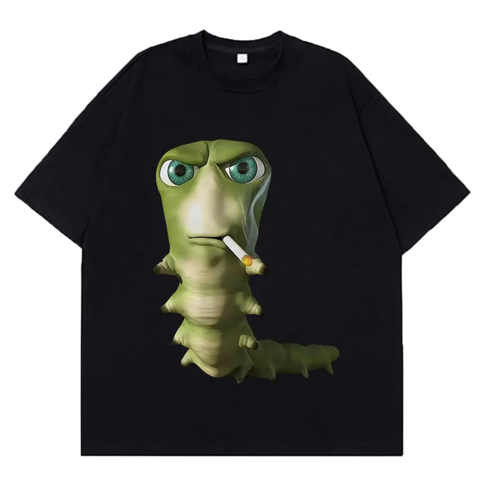 Funny caterpillar print T-shirt, fashionable Harajuku style casual T-shirt, extra large size, pure cotton short-sleeved