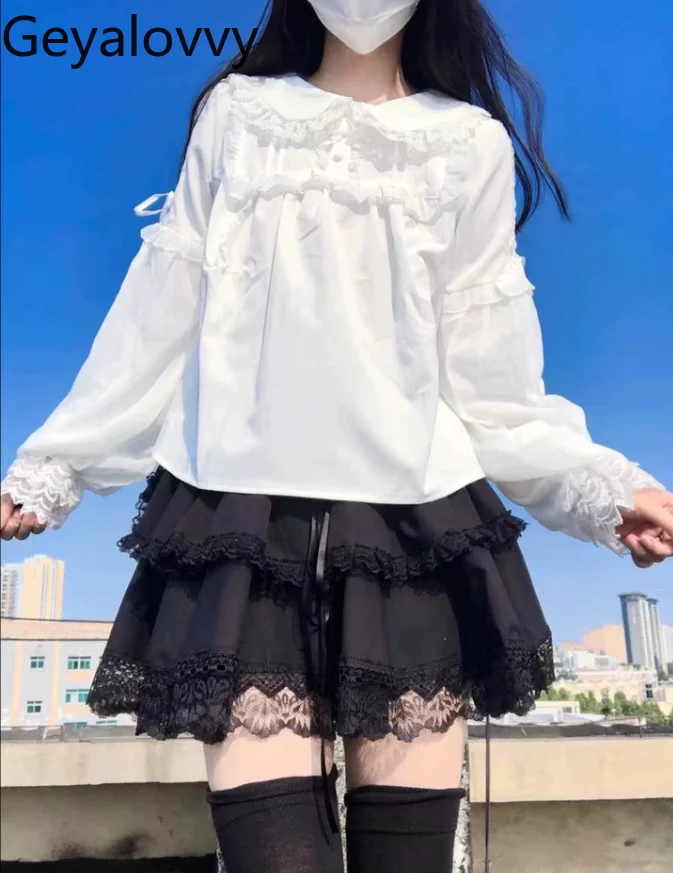 

Lolita Doll Collar Long-sleeved Shirt Spring Autumn New Sweet and Cute Inner Lolita Bottoming Shirt Versatile Elegant Blouses