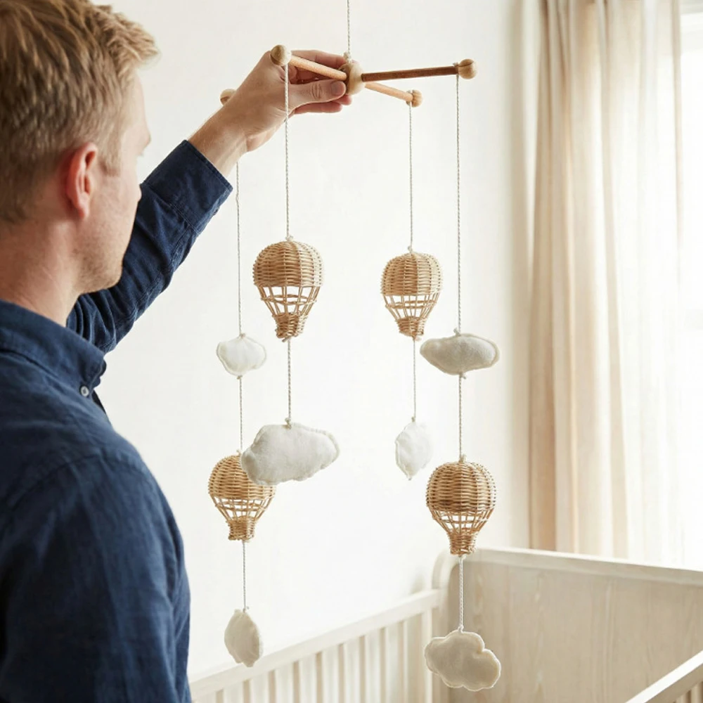 Ins Wind Hand-woven Rattan Hot Air Balloon Clouds Bedside Bell Hanging Decoration Living Room Decoration Accessories