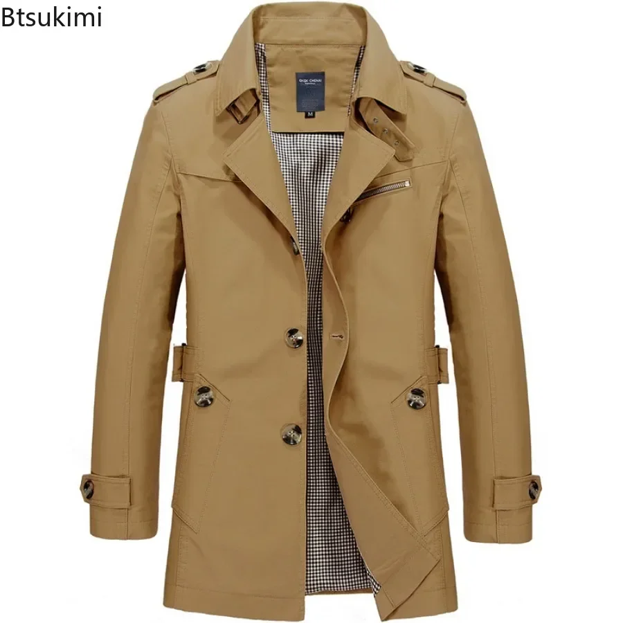 Fashion New Men Trench Coats 100% Cotton Casual Business Trench Jacket Elegant Male Single Breasted Windbreak Mid-length Jackets