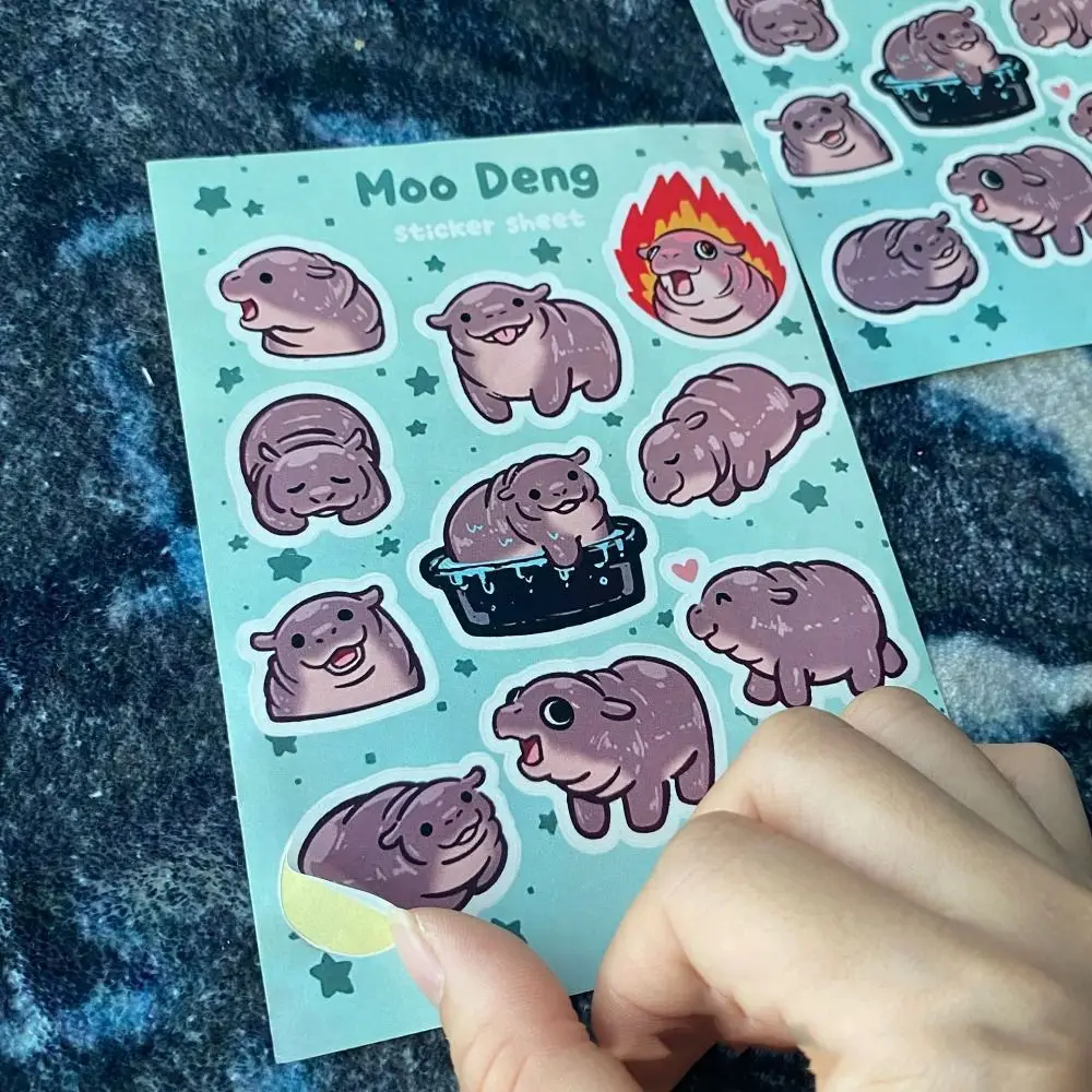 Nueva moda pegatinas de hipopótamo impermeables calcomanía de dibujos animados Moo Deng pegatinas de hipopótamo Animal autoadhesivo papelería pegatina Juguetes