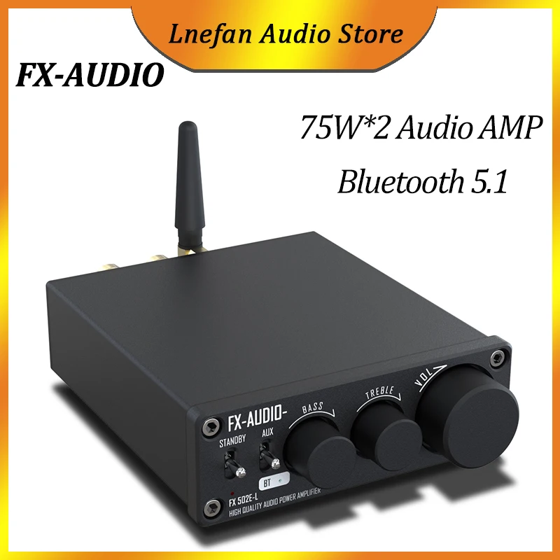 

FX-AUDUO Class D Power Amplifier 75W*2 HiFi Audio AMP Bluetooth 5.1 Mini Digital Amplifier Bass And Treble Controls FX 502E-L