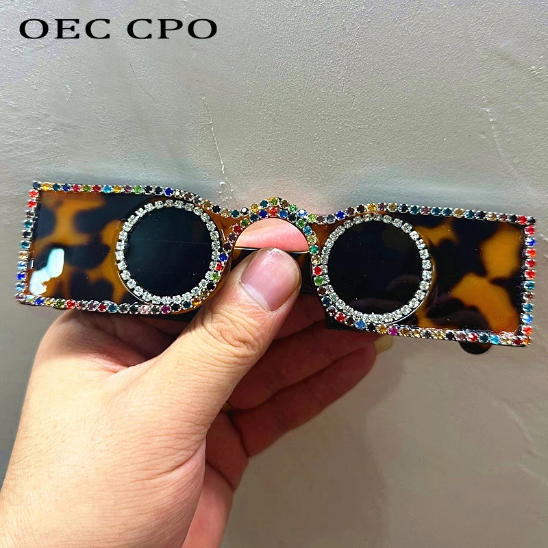 Gafas de sol cuadradas con diamantes de imitación para hombre y mujer, lentes redondas y pequeñas de lujo, con patas anchas, UV400