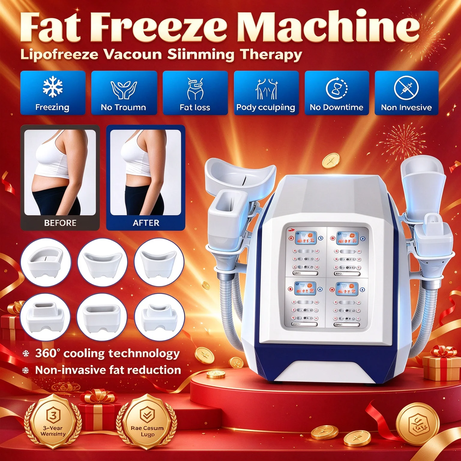 360° Surround Cooling Body Sculpting Machine Dual-Handle 6 Probes Non-Invasive Body Contouring Cellulite Smoothing Salon Clinic