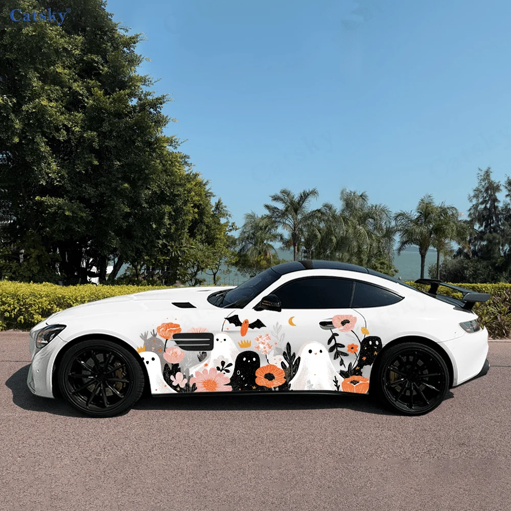 

Cute Ghost Colorful Flowers Car Vinyl Wraps Decal Self-adhesive PVC Sticker Suitable for Trucks SUV Decor Auto Accessories Gift