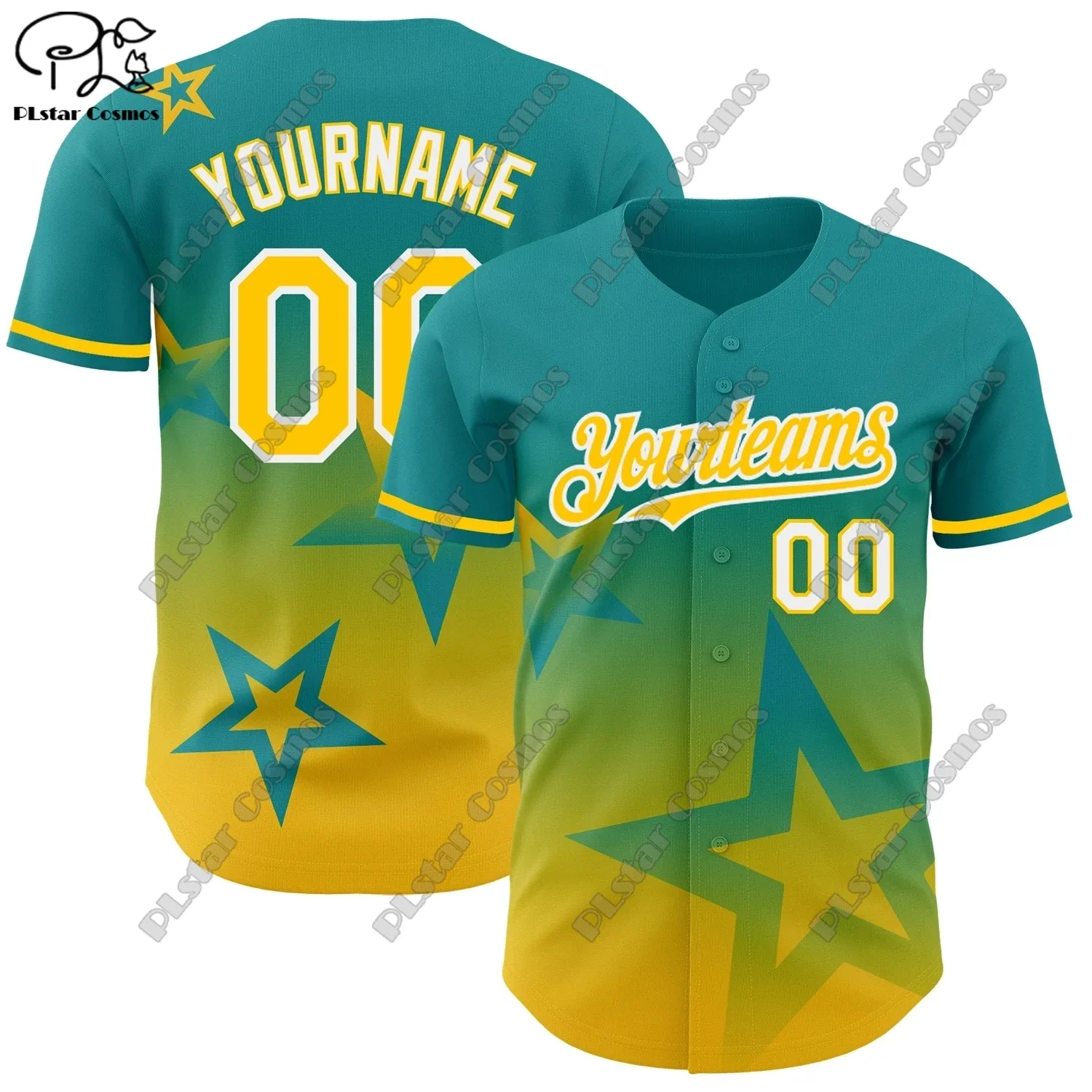 PLSTAR COSMOS customized 3D printing design gradient green star pattern genuine baseball uniform summer new short sleeve L-1