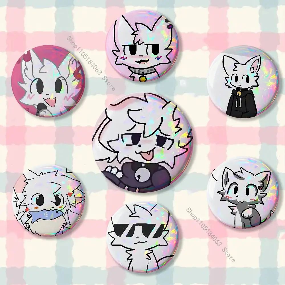 B-Boykisser Silly Cat Funny Meme Laser reflective round badges pins bag clothing decorations collectibles gifts for friends