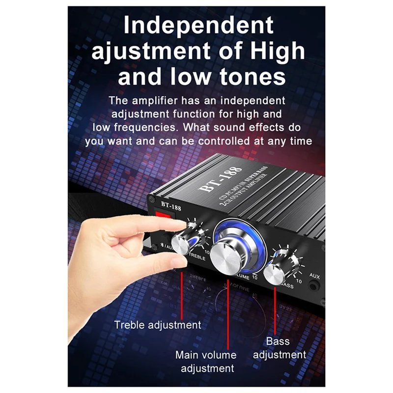 News BT-188 Digital Bluetooth Amplifier Mini 2-Channel Output Home Computer Audio Amplifier 12V Car