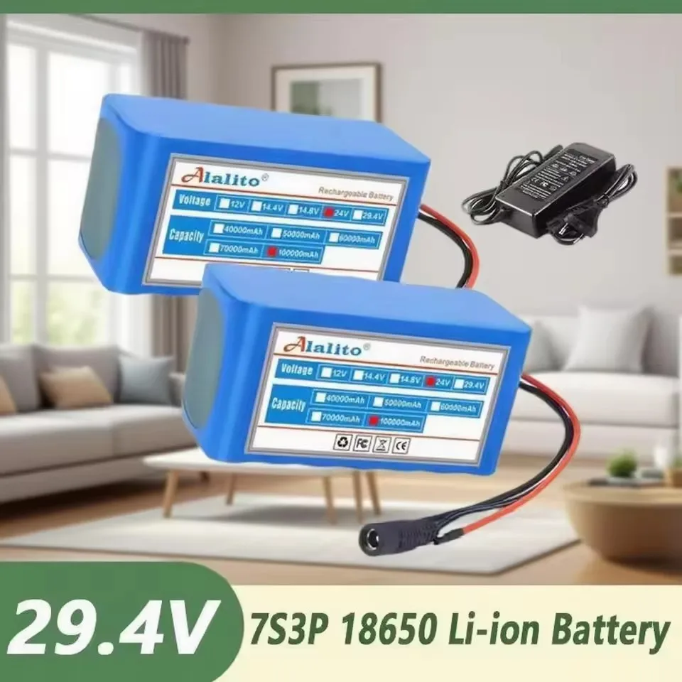 2026 NEW 7S3p 100Ah 18650 lithium battery rechargeable battery with BMS protection board lithium-ion battery pack with charger