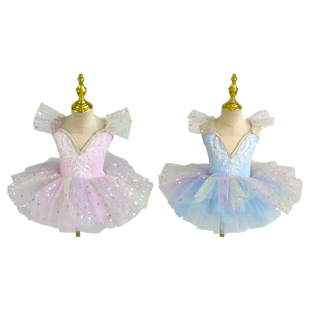 패션 스팽글 키즈 발레 드레스 진주 모던 발레 튜튜 파티 드레스 퍼피 공연 의상 댄스