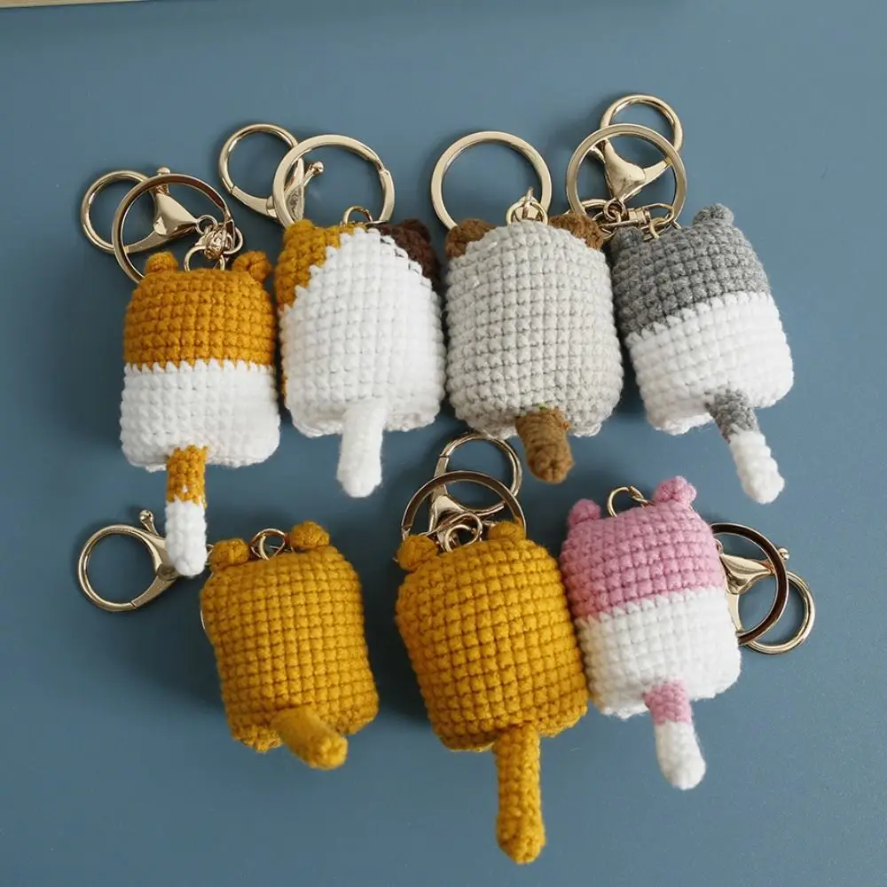 Crochet Exposing Belly Cat Keychain Siamese Cat Calico Cat Cute Cat Keyring Hand-woven Cartoon Cute Animal Pendant Men Women