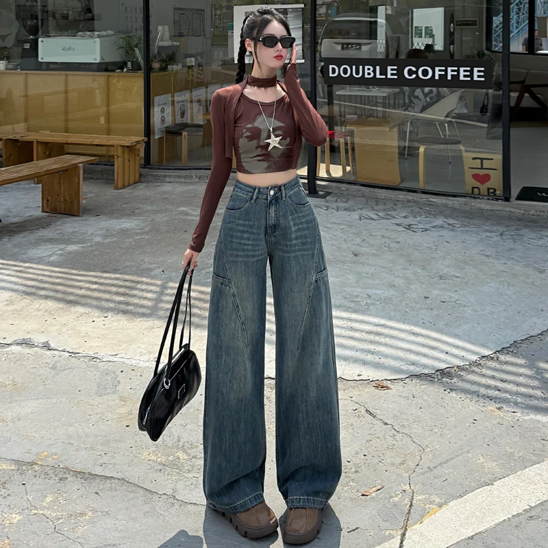 

Womens High Waisted Jeans Leisure Comfortable Skin Friendly Vintage Baggy Denim Trousers Loose Long Punk Street Wear Y2K