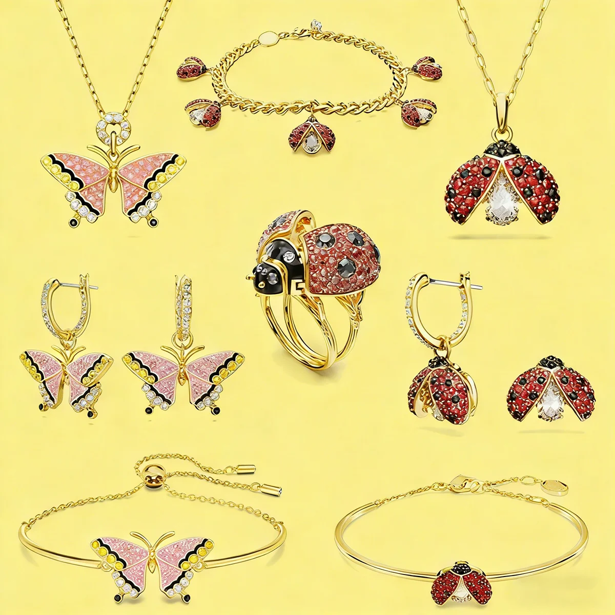 

Original New Trend 2025 Party Jewelry Sets Charm Pink Butterfly Red Ladybug Crystal Fashion Necklace Bracelet Earrings for Women
