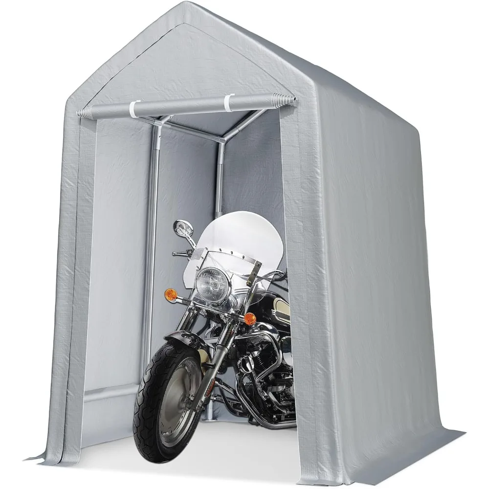 

Carport Portable Storage Shed, 6x8 FT Storage Shelter, Roll-Up Zipper Doors, All-Season Protective Car Tent Tarp, Sturdy Metal F
