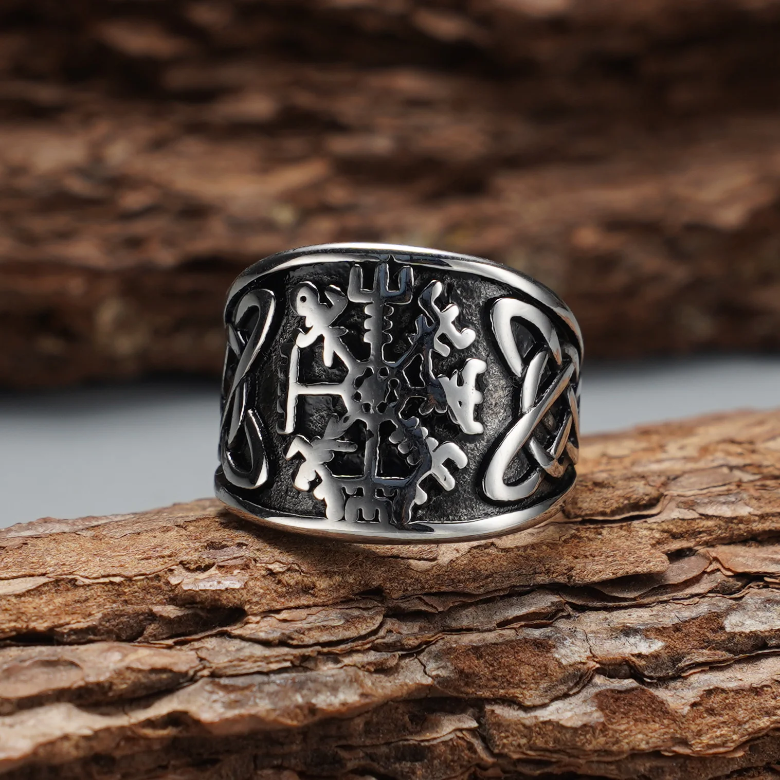 Herren-Ring aus 316L Edelstahl im nordischen Wikinger-Vintage-Stil mit keltischem Knoten, Wikinger-Runen-Schutz, ideal für den täglichen Gebrauch und als Geschenk. – Detail 6