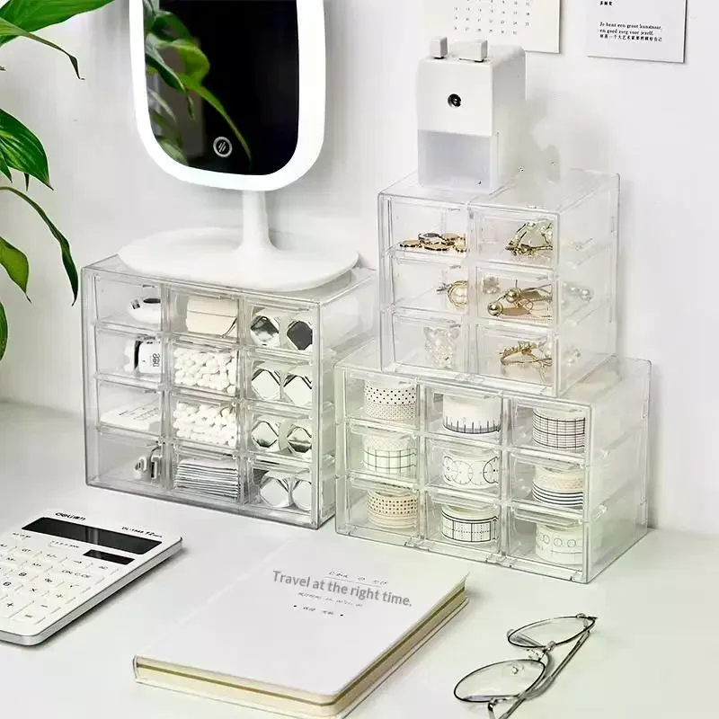 Drawer Design Transparent Jewelry Organizer Desktop Storage Box for Bedroom Vanity Perfect for Organizing Jewelry Small Daily A