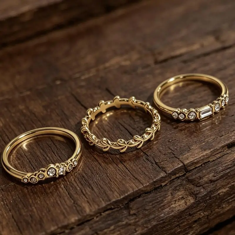 Dainty Gold Stackable Rings Set Vintage Twig Leaf Zircon Stacking Band Ring For Women Wedding Party Jewelry