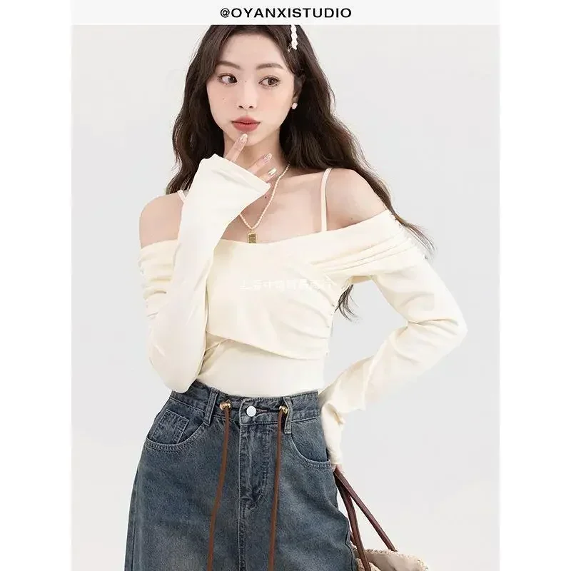 Sexy Off Shoulder T Shirt Women Spring Long Sleeve Backless Tops Ladies Korean Fashion Ulzzang Hotsweet Slim Y2k Aesthetic Tees