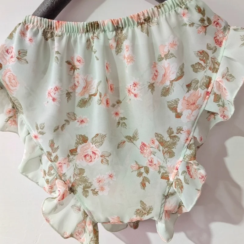 

Men's Sexy Chiffon Printed Panties With Sheath Briefs Cute Ruffled Underwear Breathable Comfortable Sissy Lingerie