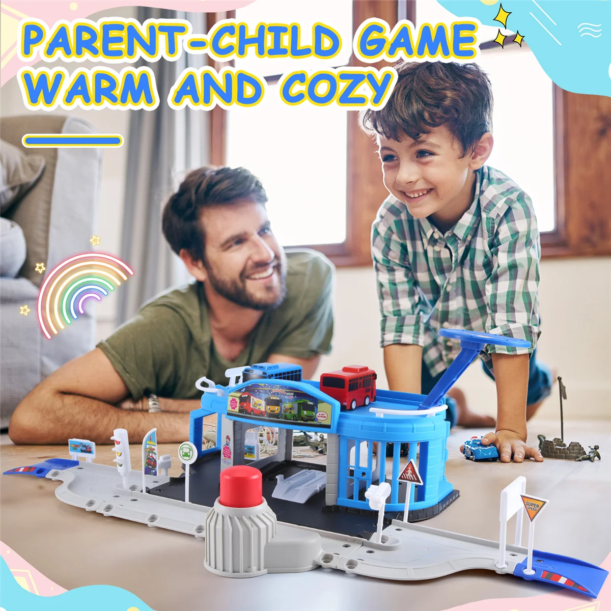 Набор ACKOR с героями мультфильмов Tayo the Little Bus, собранная автобусная станция, парковка, модель автомобиля для подиума с 2-мя мини-автобусами Tayo