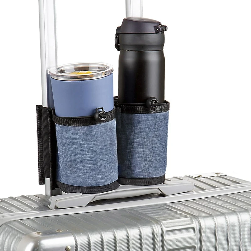 Free-Hand Luggage Cup Holder with Phone Pocket, Suitcase Drink Carrier, Hold Two Coffee Mugst,Airport Travel Accessories