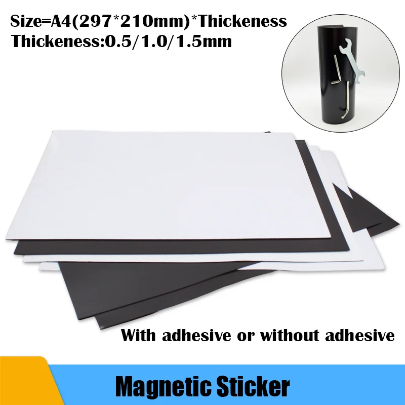 A4 Magnet Sheet Adhesive Black Rubber Magnetic Mat for Refrigerator Photo and Picture Fridge Magnets Sticker 0.5/1.0/1.5mm 1pcs