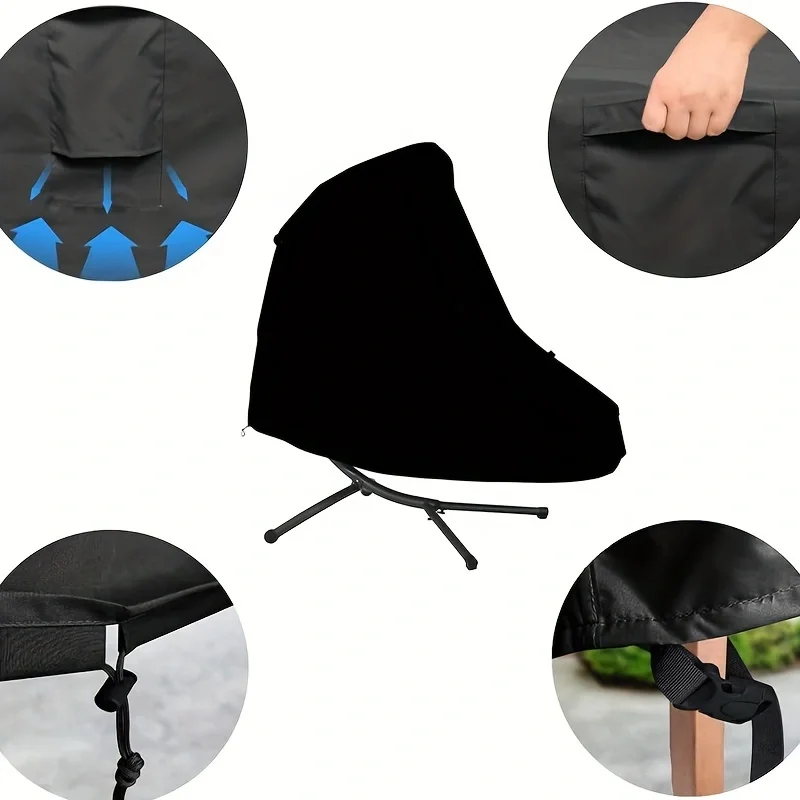 Patio Hanging Chaise Lounge Cover with Drawstring, Outdoor Curved Steel Hammock Lounger Swing Chair Covers with Air Vent and Fix