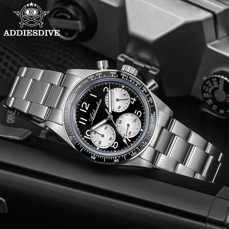 

ADDIESDIVE 2025 Men's Watches Quartz Fashion Chronograph VK63 Water Resistant Stainless Steel Watch Ceramic Bezel New Male Clock