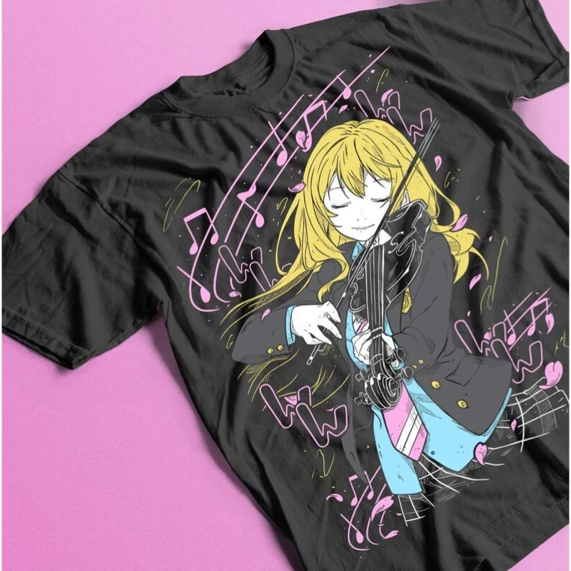 Shigatsu Wa Kimi No Uso Kousei Arima Kaori Miyazono Violin Music Note Japanese Text Vintage Anime Graphic T-Shirt Oversized Tee