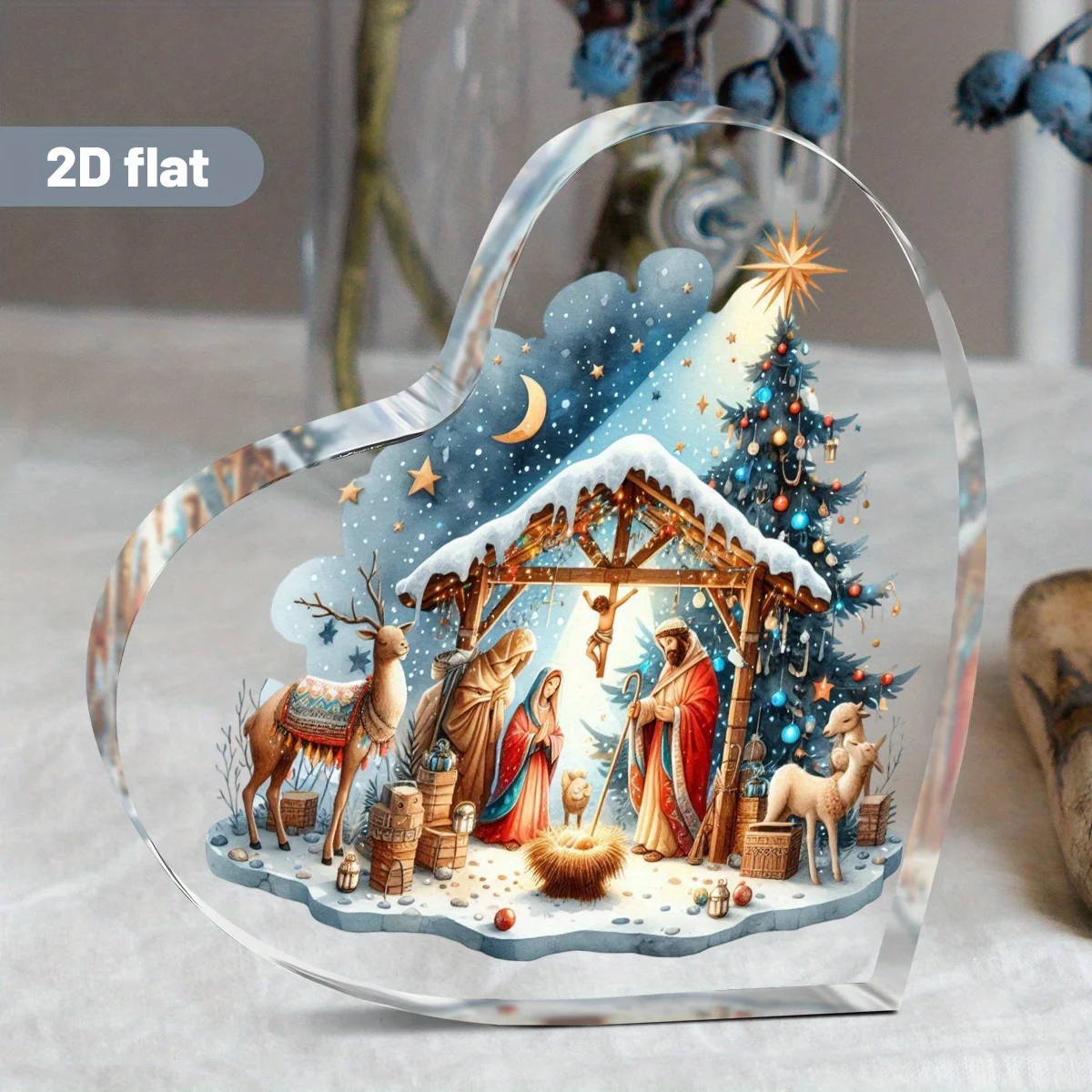 CIFBUY Acrylic Heart Desktop Decor Religious Nativity Sign For Home Church Gift For Men Women