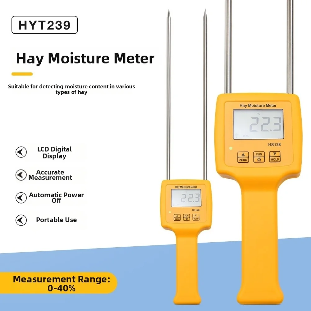 Moisture Meter HS128 for Hay Testing in Field Operations with LCD Display Automatic Shutdown and 0-40% Measuring Range