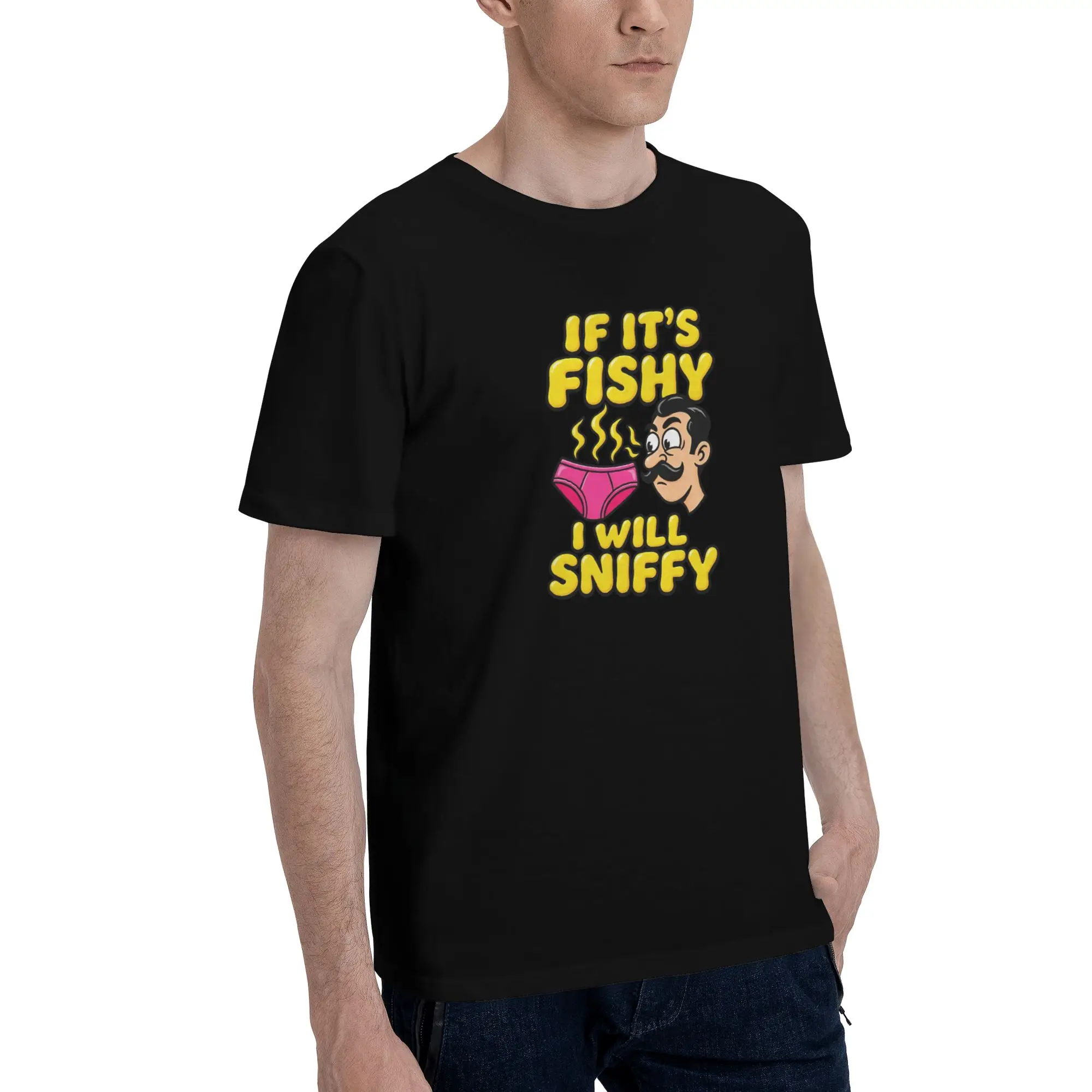 1 Piece Funny Funny 100% Cotton T-Shirt IF IT'S FISHY I WILL SNIFFY Tees Tops For Men