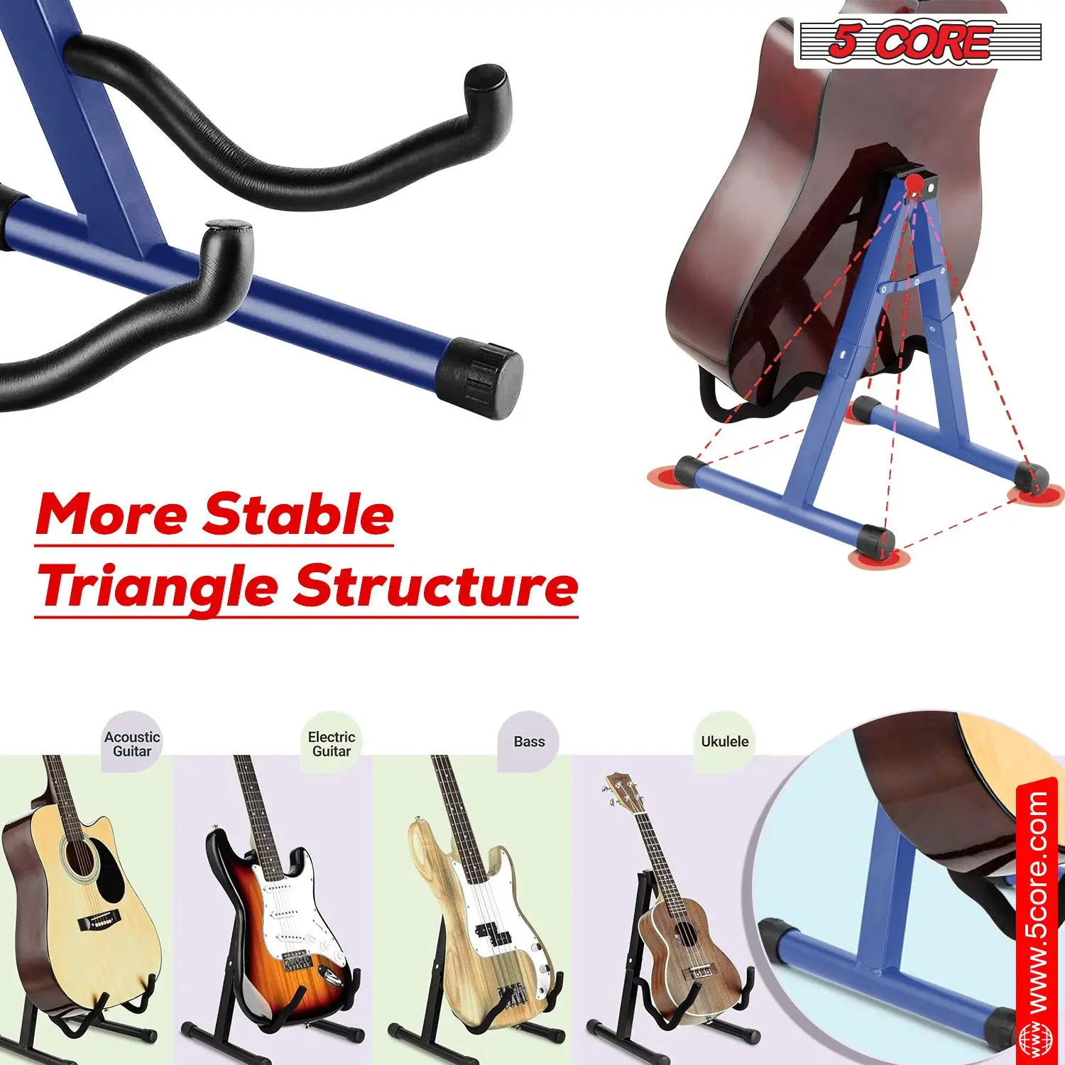Soporte de guitarra con forma de marco y brazo de espuma suave, goma antideslizante para ukelele bajo eléctrico acústico
