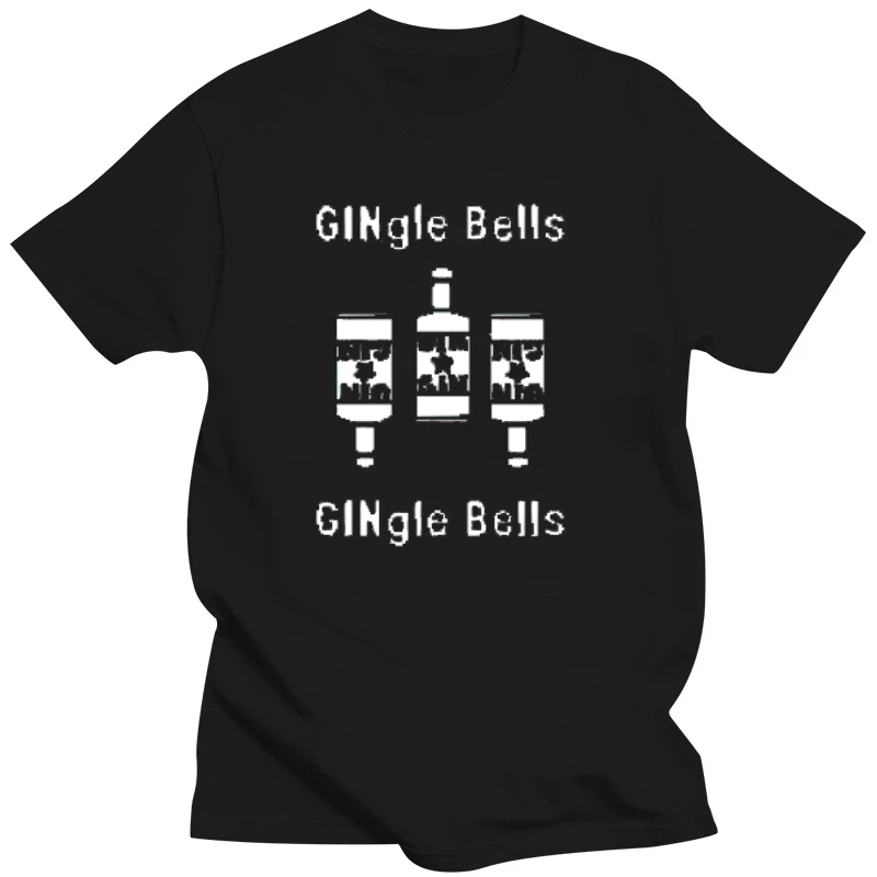 Printed GINgle Bells T-Shirt Christmas Holiday Gin Drinking Party Drink Gift Tee Tshirt T-Shirt Men T Shirt Cotton tshirt O-Neck