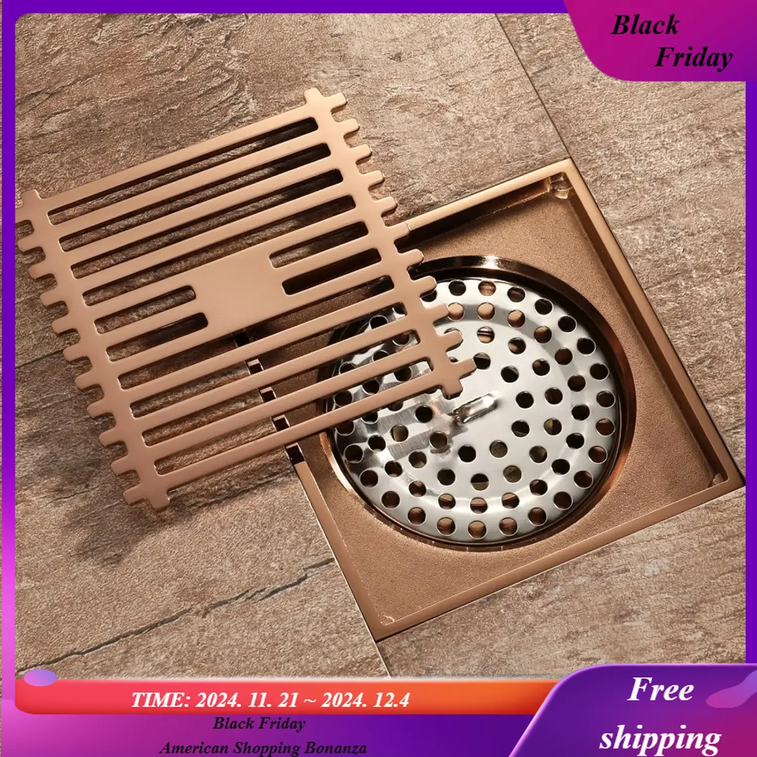 

Shower Floor Preventer Sewer Swirl Drain Covers Brass Drain with Removable Cover Hair Catcher Strainer for Toilet Square Floor