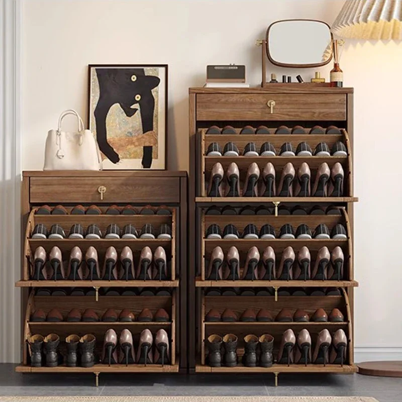 خزائن الأحذية الخشبية الرجعية المنظم الرف عرض المنزل المدخل خزانة أحذية عمودية رف Articulos Para El Hogar الأثاث