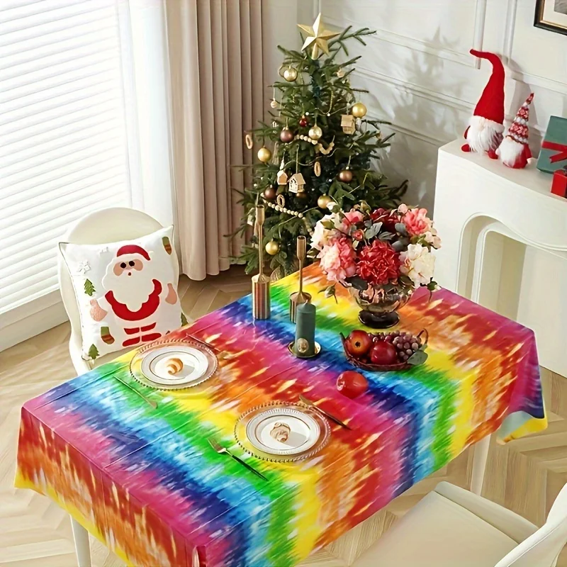 1pc, Tie-dye Tablecloth, Plastic Tablecloth, Rectangular Tablecloth, Party Tablecloth, Party Rainbow Tablecloth