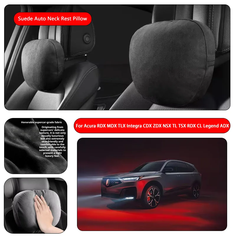 For Acura Premium Faux Suede Neck Pillow car seat pillow car neck pillow Suede Fabric Car Headrest interior