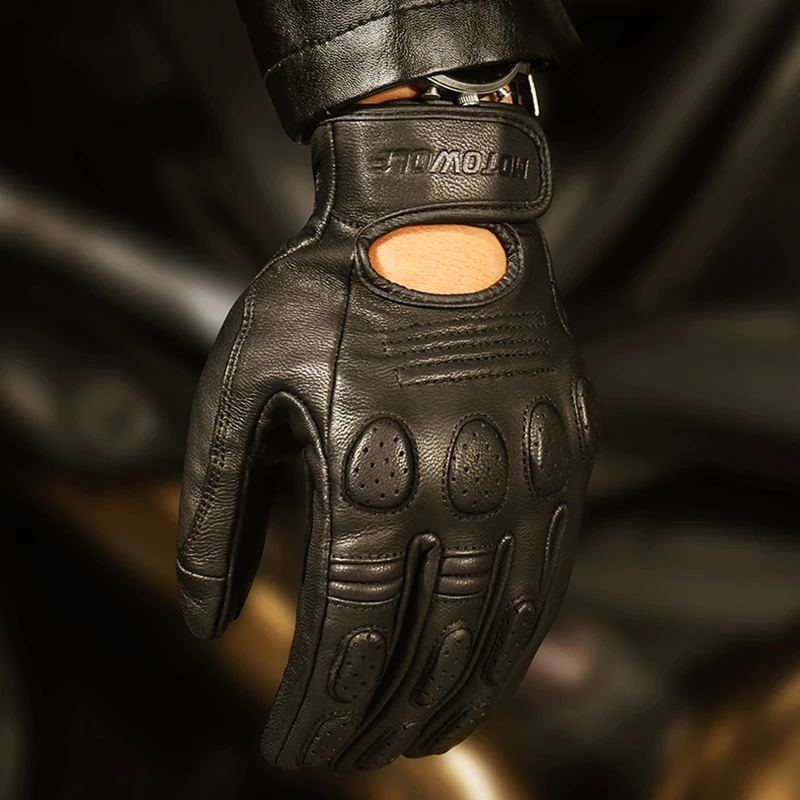 Gants de moto en cuir pour hommes et femmes, équipement de protection respirant, écran tactile, course, équitation, motocross