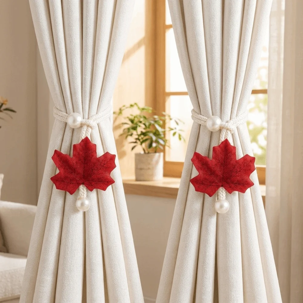 2Pcs/Set Creative Maple Leaf Curtain Tieback Handcrafted Handmade Simulated Leaf Curtain Holdback Decorative INS Curtain Strap