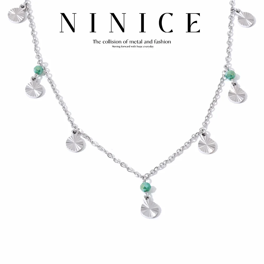 NiNice Stainless Steel Necklace Fashion Design Green Crystal High-quality Selection Jewelry Gifts Personalized Wholesale