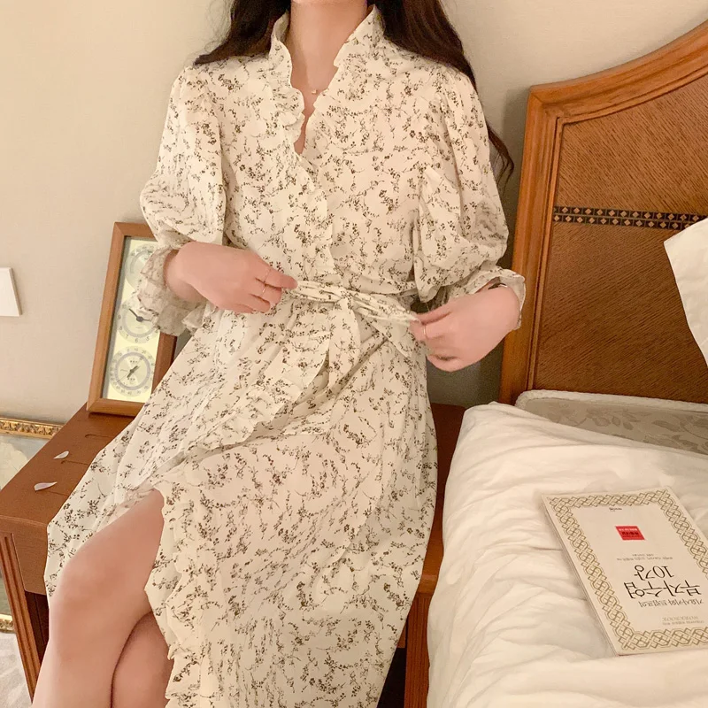 Soft Floral Summer Korean Short Sleeve Sweet Nightgown Women Two Piece Set Pajamas Print  Flowers Casual Elegant Sleepwear Ins