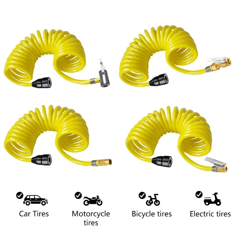 Tire Air Compressor Hose Universal Pump Extension Tube Flexible Recoil Air Inflator Connector Replacement Inflator Hose 3/5m