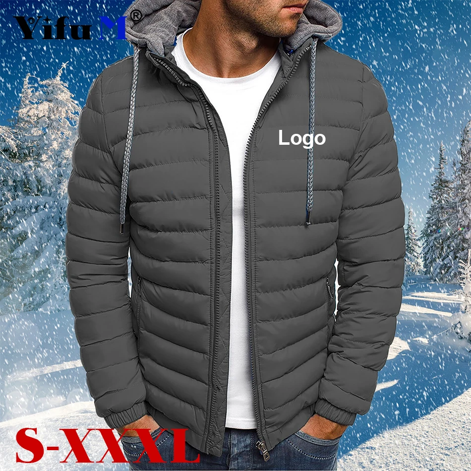 Custom Your Logo Men Hoody Zipper Coat Down Sports Jacket Casual Trendy Menswear Windproof Jacket 2023 Autumn Outwear Male Tops