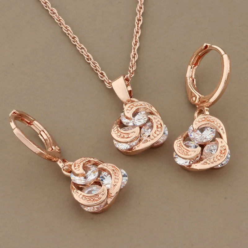 585 Rose Gold Color Korean Style Earrings And Pendant Sets With Natural Zircon Earrings Trend 2023 Luxury Quality Jewelry Sets