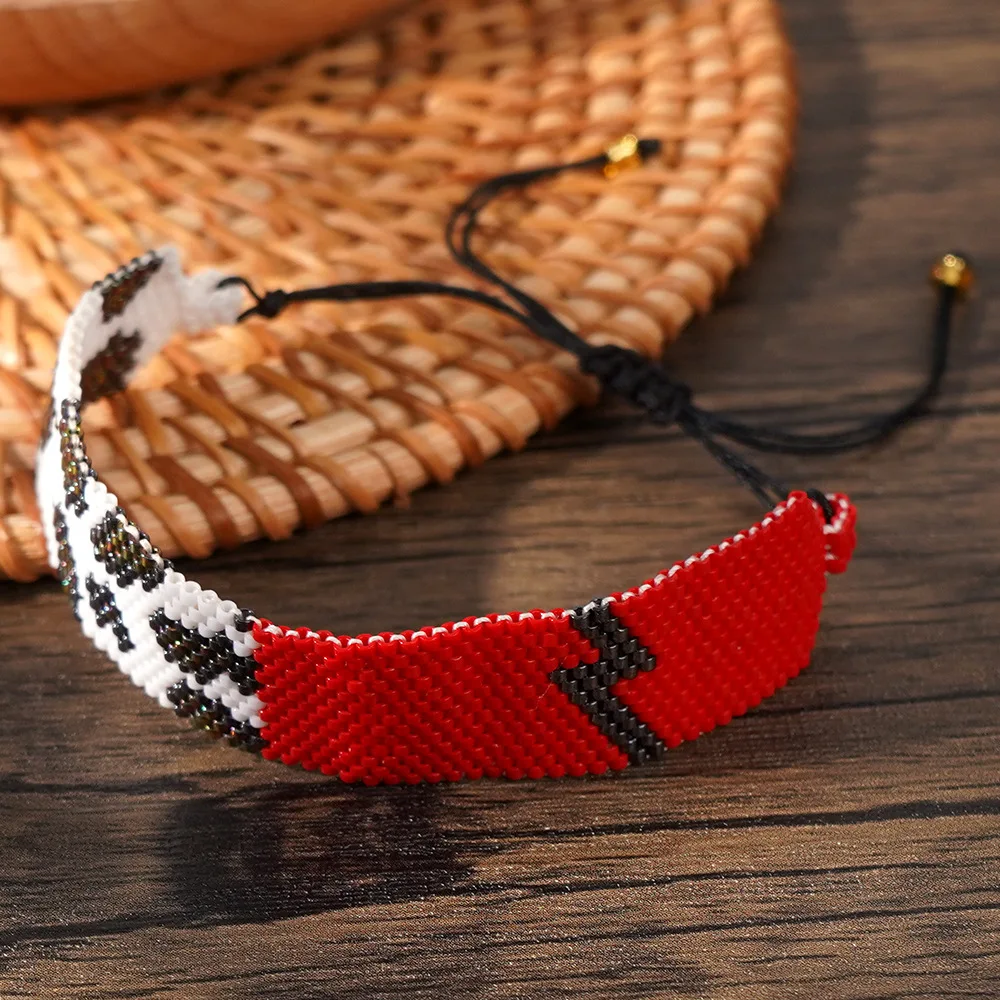 

Браслет из бисера Леопардовый принт Нерегулярная геометрия Ручная работа Регулируемый тренд Простой богемный простой узор Браслет из рисовых бусин