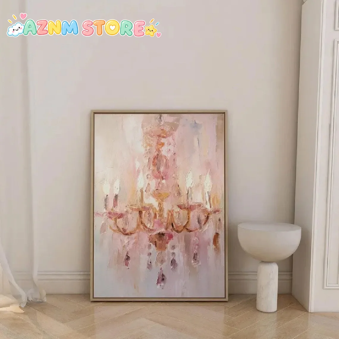 1pc Wall Decor, a Stylish Poster Featuring a Chandelier Oil Painting, a Canvas Print of a Pink Crystal Lamp, Not Framed, Offe