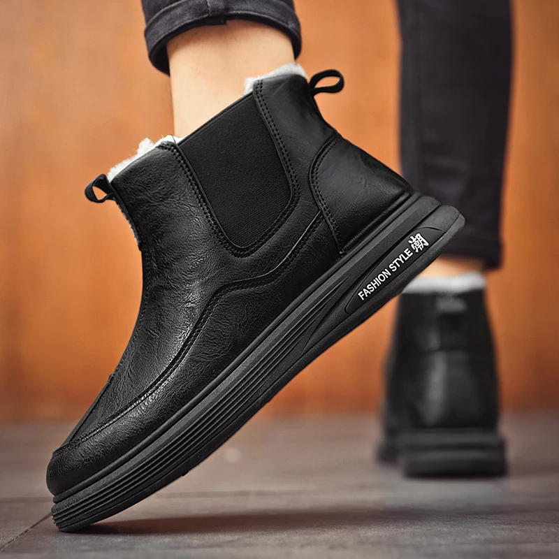 

2025 г., зимняя новая повседневная модная удобная уличная обувь с высоким берцем из хлопка, теплая снега и бархатная хлопковая обувь, модная мужская обувь